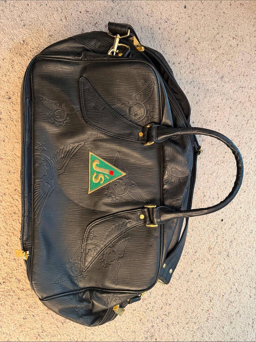 Black Embossed Weekend Bag with Green & Red JS Patch